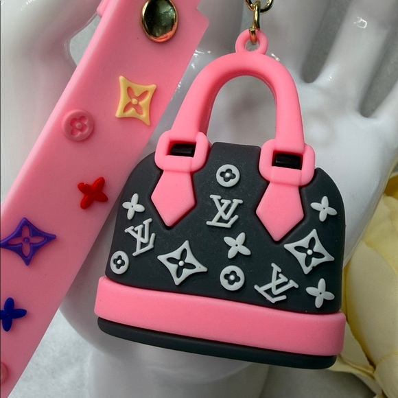 Pink & Black Monogram Charm Keychain with Wrist Strap - Picture 2 of 2